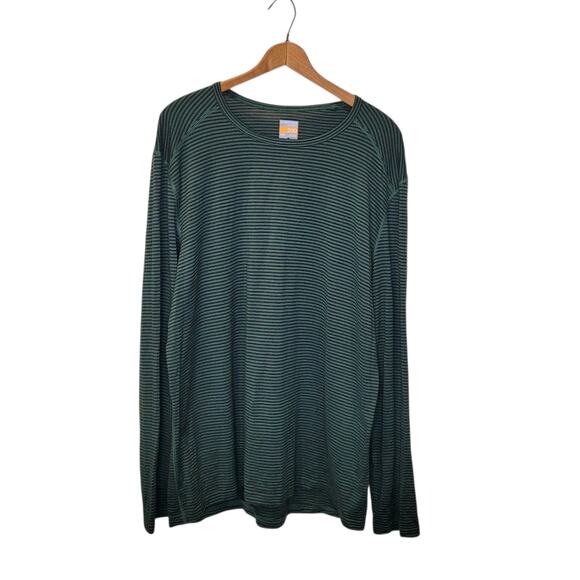 Icebreaker Mens Merino 200 Black Green Striped Long Sleeve Base Layer Top XXL - Picture 1 of 12